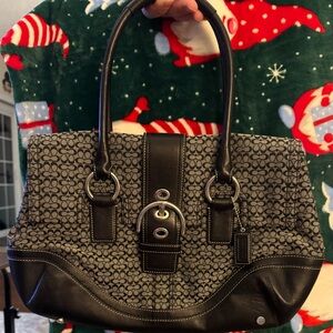 Coach Black and Gray Signature Shoulder Bag